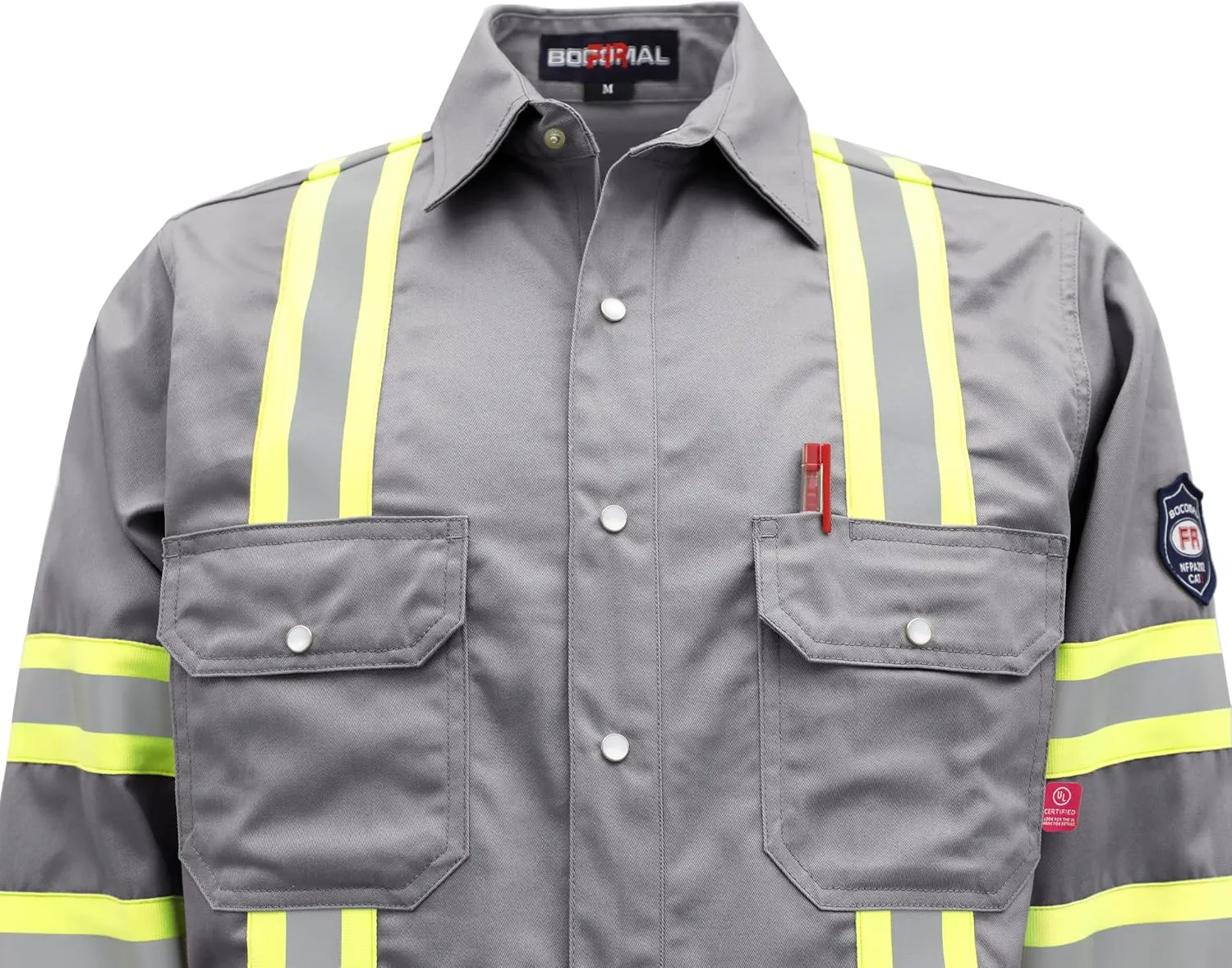 BOCOMAL FR Shirts High Visibility/Hi Vis Flame Resistant/Fire Retardant Shirt 7.5oz Men's Reflective Shirts