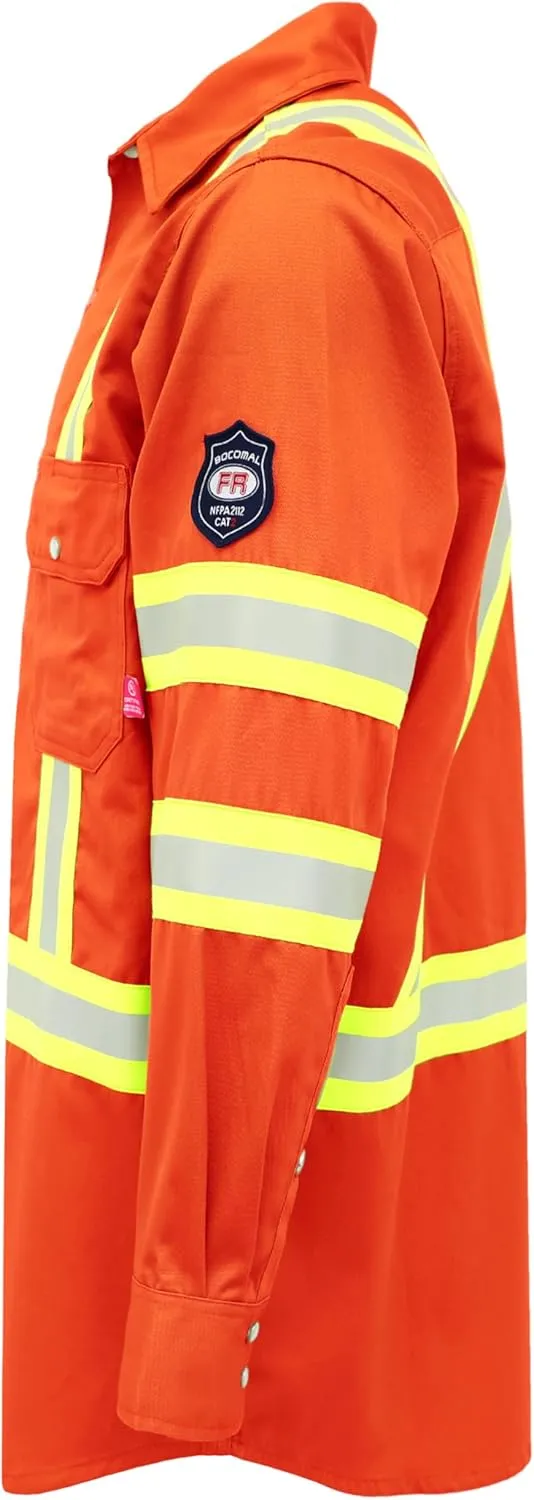 BOCOMAL FR Shirts High Visibility/Hi Vis Flame Resistant/Fire Retardant Shirt 7.5oz Men's Reflective Shirts