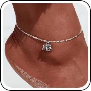Bohemian Elephant Ankle Bracelet Silver Elephant Ankle Chain Bracelet Elephant Beach Anklet Chain Metal Elephant Foot Chain Anklet Summer Beach Foot Chain Jewelry for Women Gifts