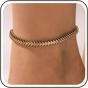Bohemian Fish Bone Ankle Bracelet Gold Fish Bone Anklet Chain Chevron Chain Anklets V Arrow Anklets Summer Beach Foot Chain Jewelry for Women Gifts