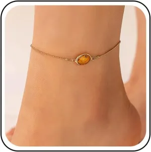Bohemian Oval Crystal Ankle Bracelet Gold Citrine Ankle Chain Bracelet Yellow Cz Beach Anklet Chain Rhinestone Geometric Foot Chain Anklet Summer Beach Foot Chain Jewelry for Women