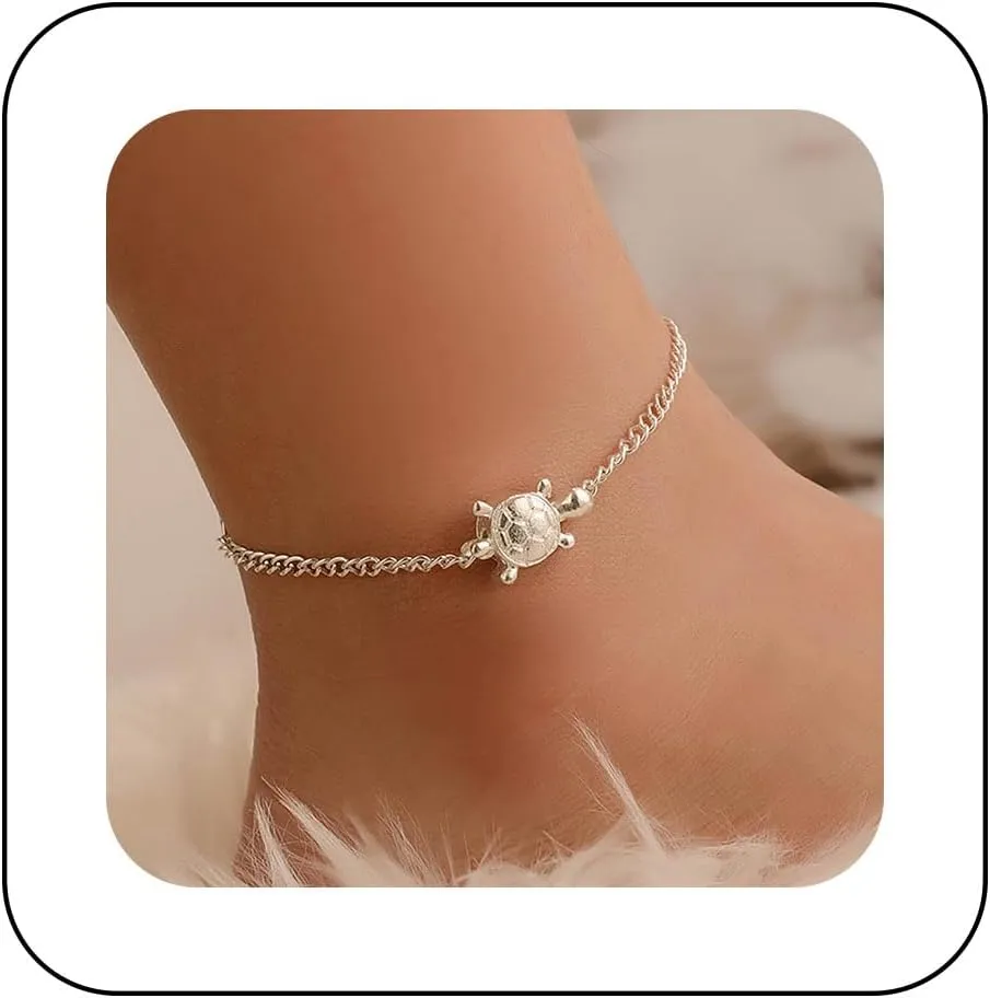 Bohemian Turtle Ankle Bracelet Silver Turtle Ankle Chain Bracelet Sea Turtle Beach Anklet Chain Metal Turtle Foot Chain Anklet Summer Beach Foot Chain Jewelry for Women Gifts