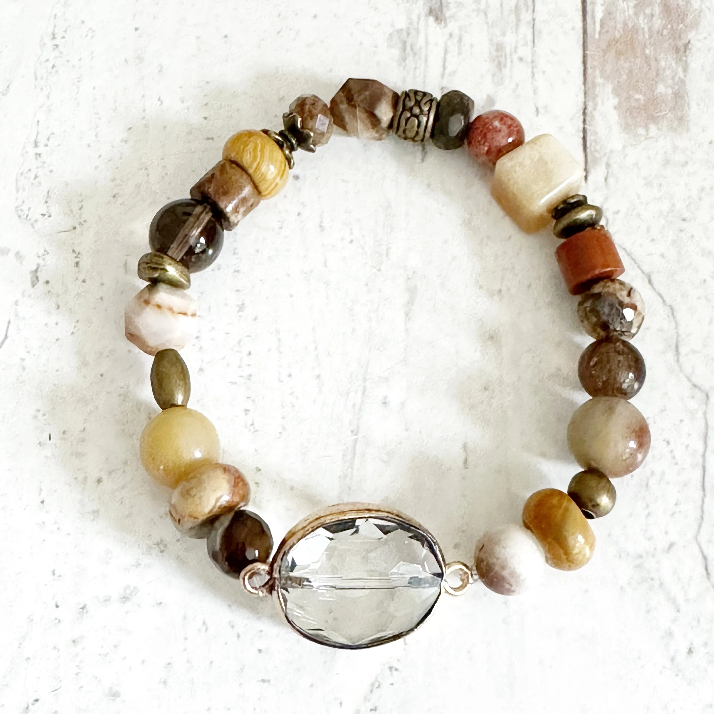 Boho Chic Bracelets , Gold and Bronze Chains, Warm Color Seed Bead Stack