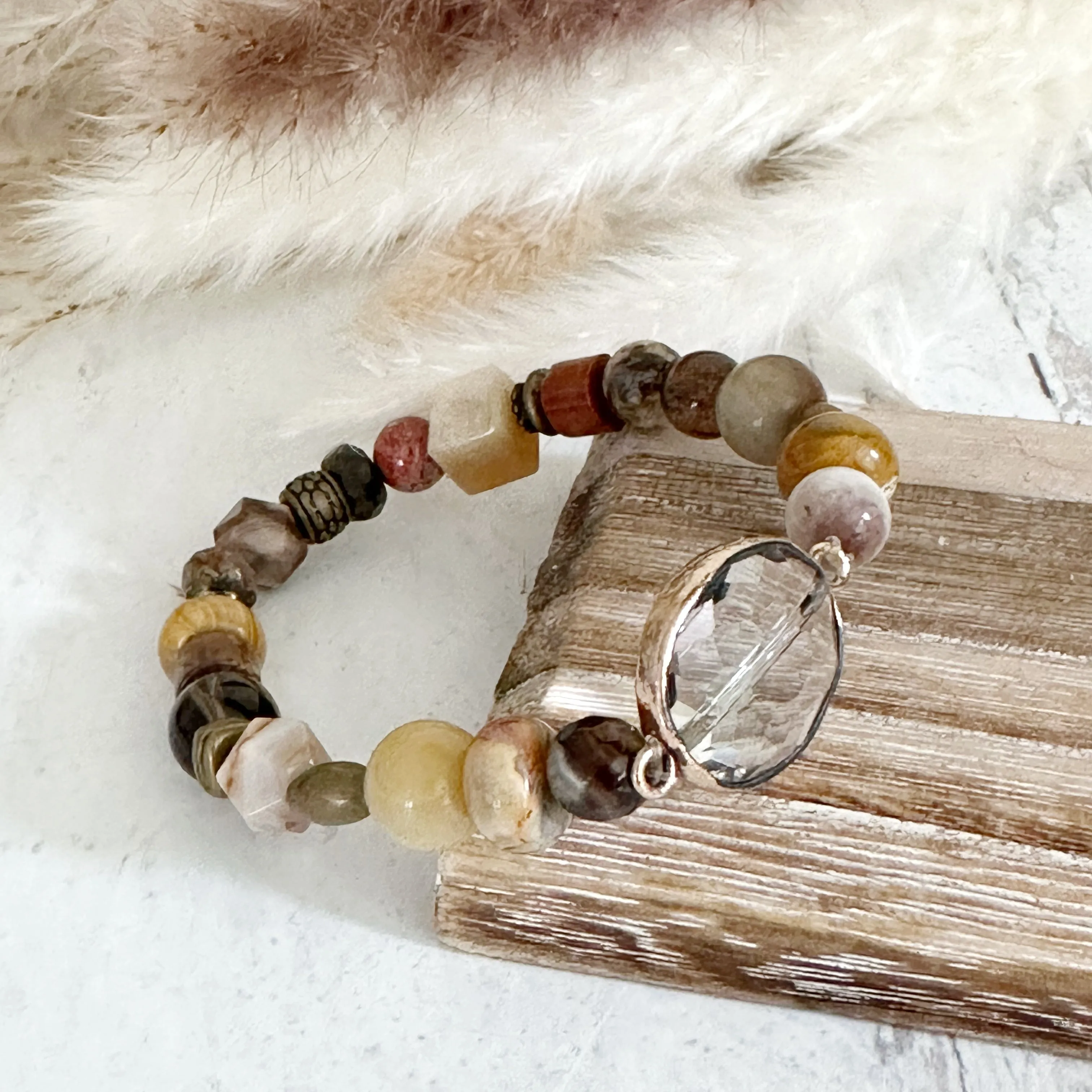 Boho Chic Bracelets , Gold and Bronze Chains, Warm Color Seed Bead Stack