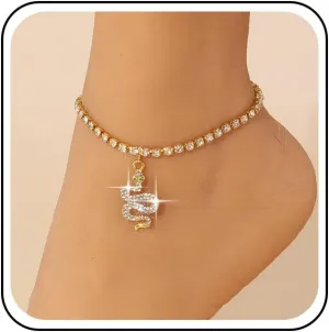 Boho Crystal Snake Anklet Bracelet Gold Cz Snake Dangle Ankle Bracelets Cz Tennis Chain Anklet Punk Serpent Anklets Foot Chain Jewelry for Women