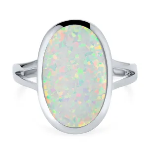 Boho Gemstone Silver Ring Iridescent White Opal - Sterling Split Shank Design