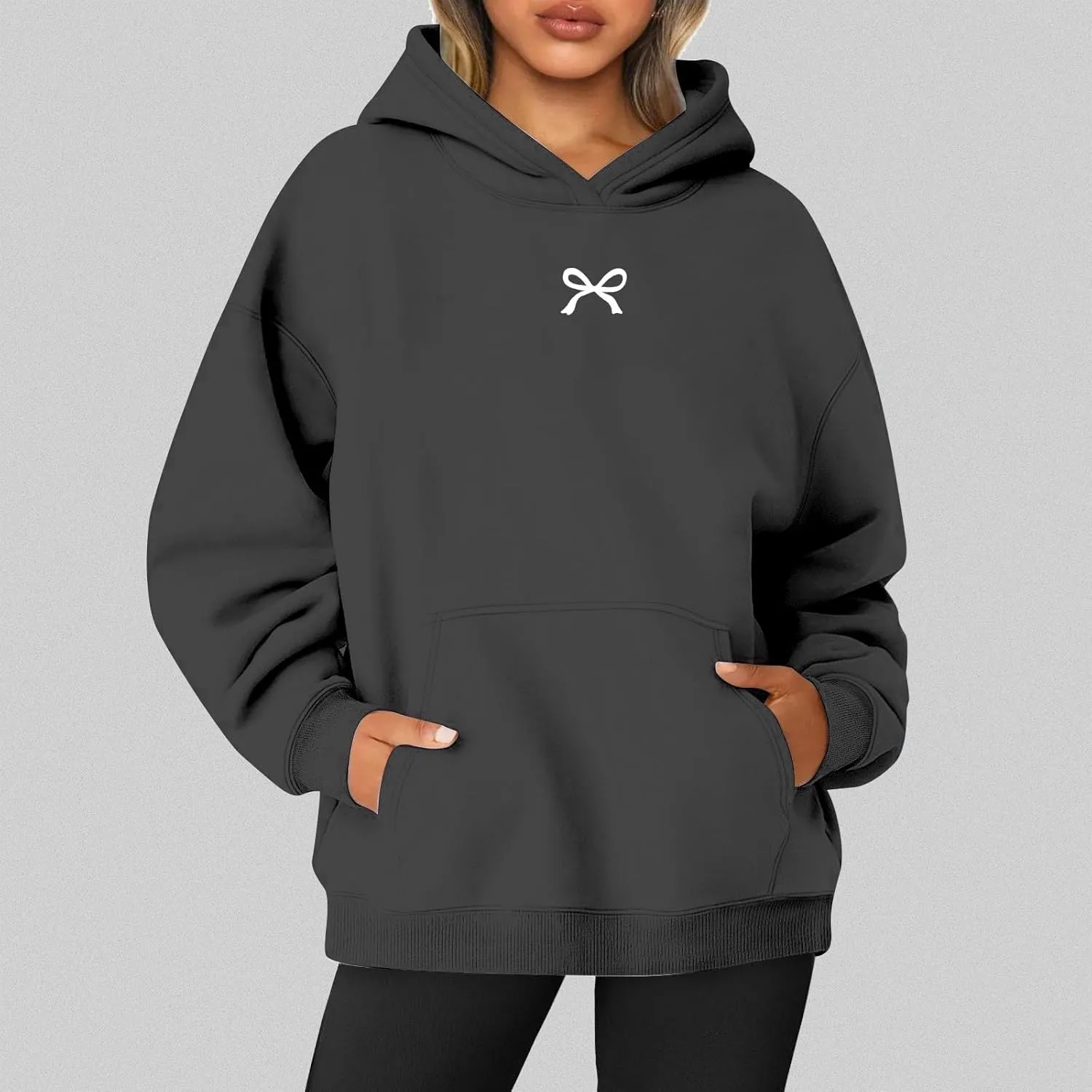 Bow Oversized Sweatshirt for Women Winter Fall Basic Hoodies Fashion Trendy Long Sleeve Sweaters Outfits