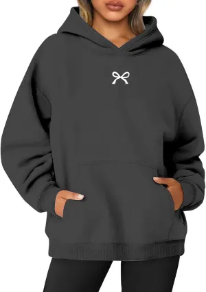 Bow Oversized Sweatshirt for Women Winter Fall Basic Hoodies Fashion Trendy Long Sleeve Sweaters Outfits