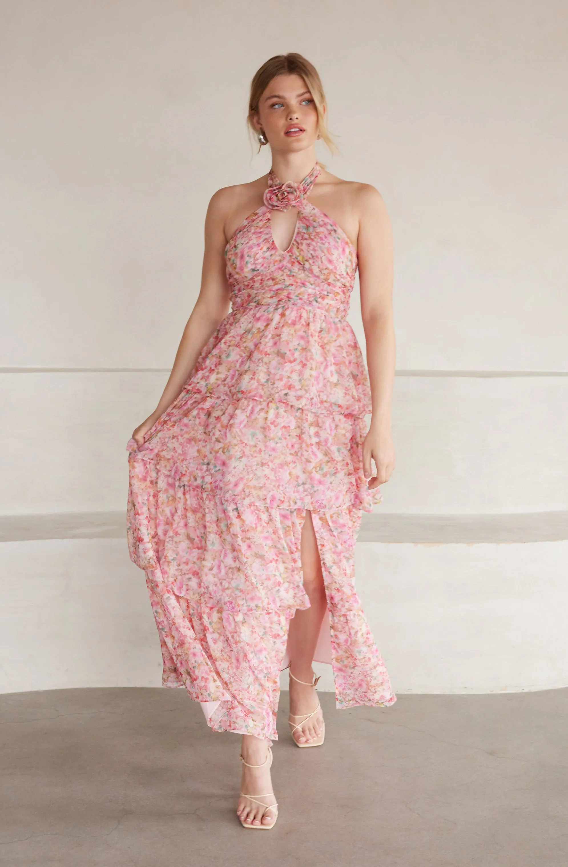 Brinley Floral Tiered Halter Dress