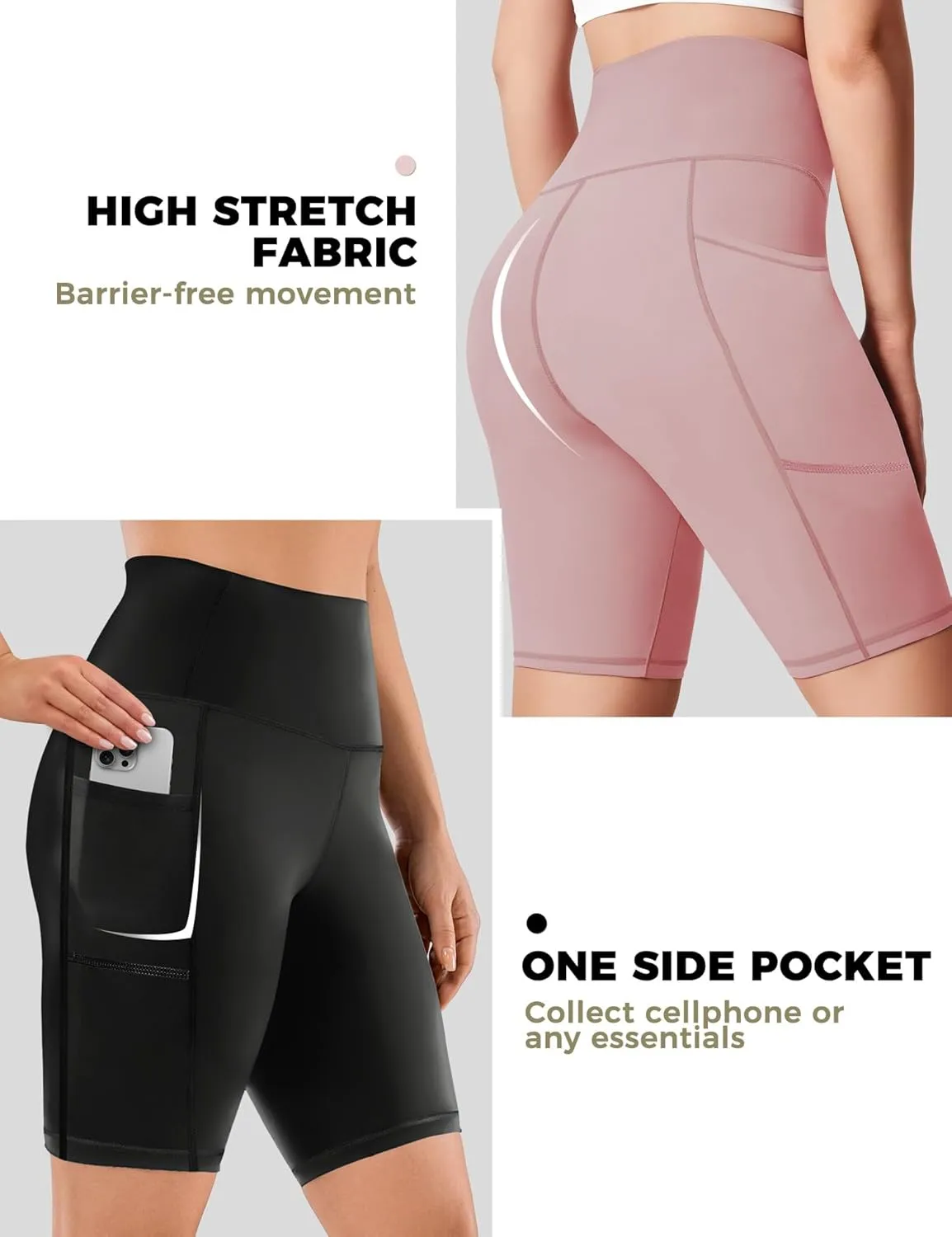 Buauty 2/3 Pack Biker Shorts Women Tummy Control with Pocket 8" High Waisted Yoga Running Workout Spandex Compression Shorts