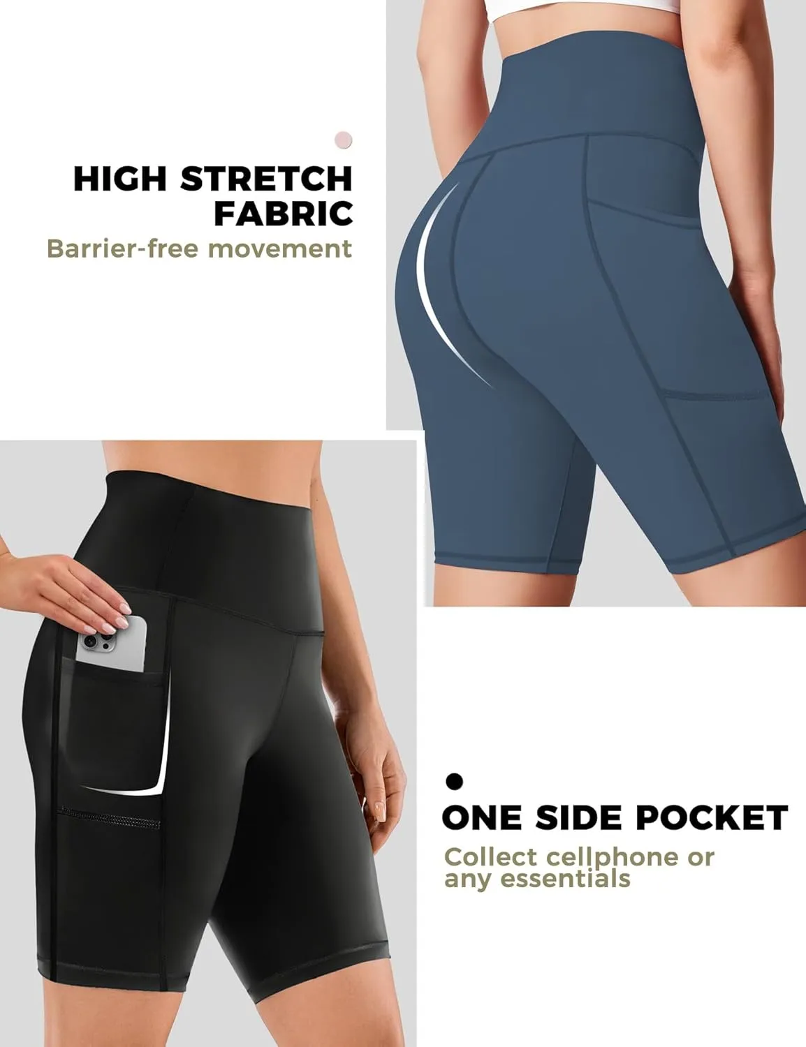 Buauty 2/3 Pack Biker Shorts Women Tummy Control with Pocket 8" High Waisted Yoga Running Workout Spandex Compression Shorts