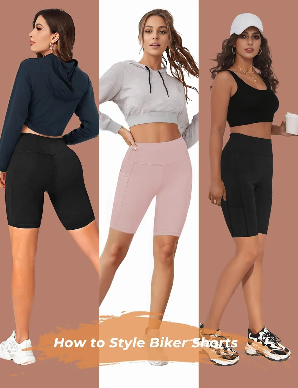 Buauty 2/3 Pack Biker Shorts Women Tummy Control with Pocket 8" High Waisted Yoga Running Workout Spandex Compression Shorts