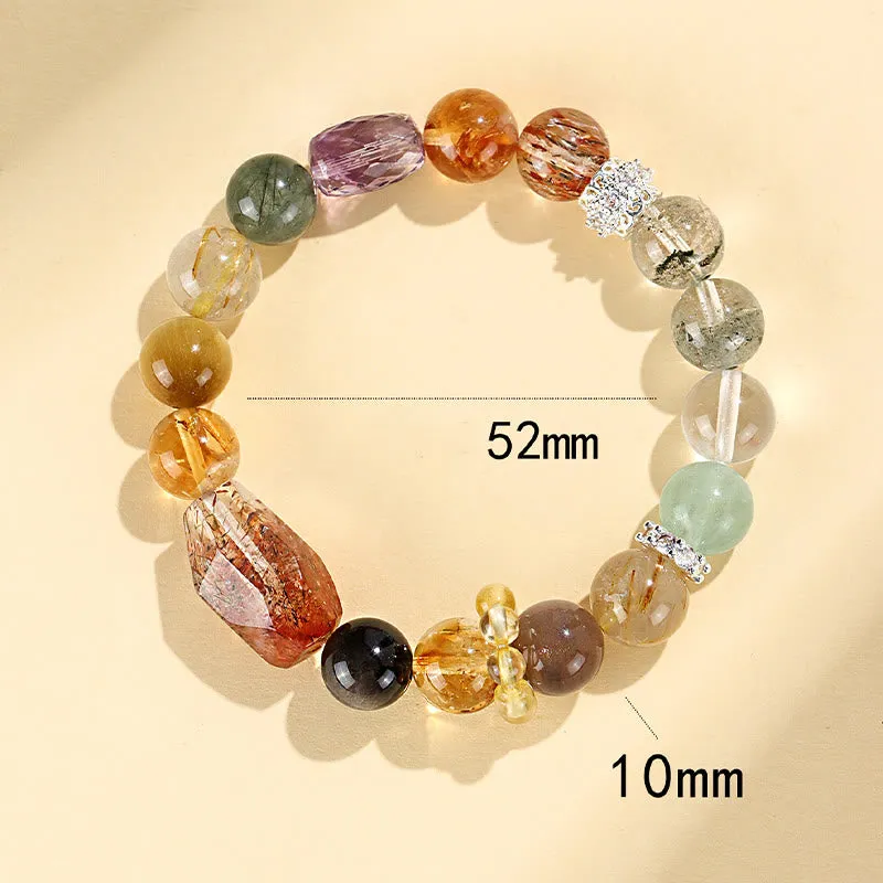 Buddha Stones Super Seven Crystal Topaz Obsidian Tiger Eye Positivity Bracelet