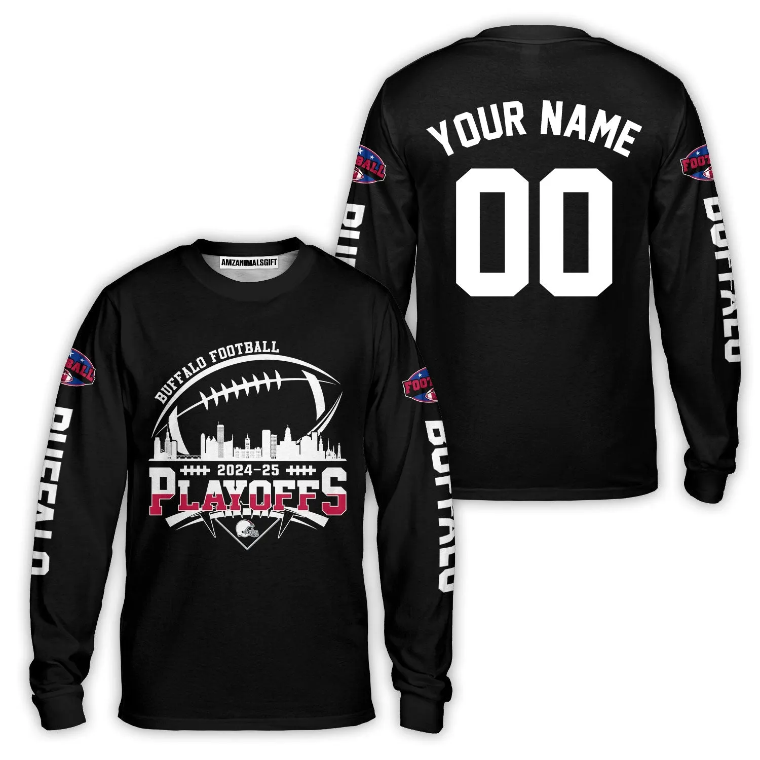 Buffalo American Football 2024-25 Playoffs Skyline Custom Sweatshirt, Playoffs Buffalo Football Game Day Custom 2 Sided Sweatshirt