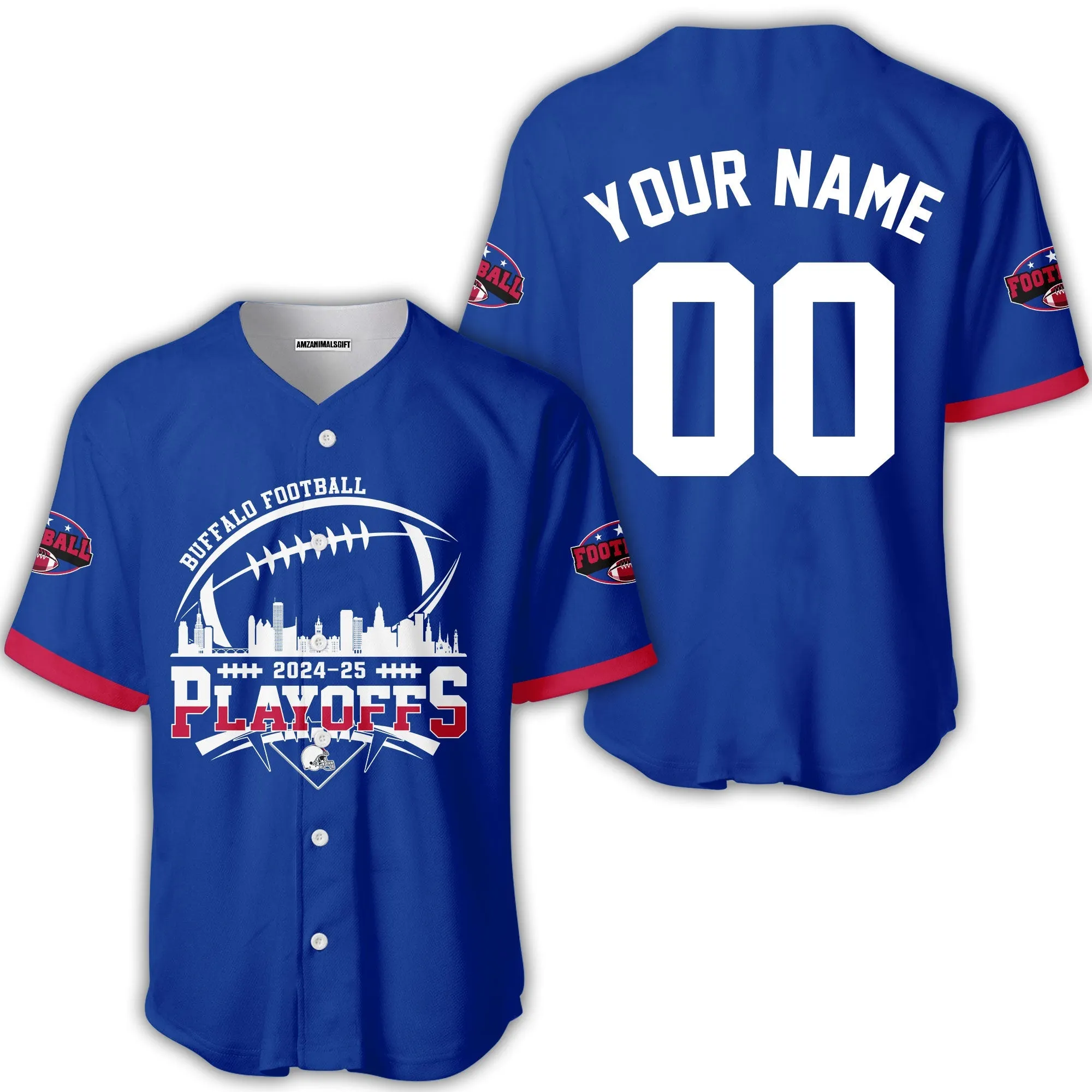 Buffalo American Football 2024-25 Playoffs Skyline Custom Sweatshirt, Playoffs Buffalo Football Game Day Custom 2 Sided Sweatshirt