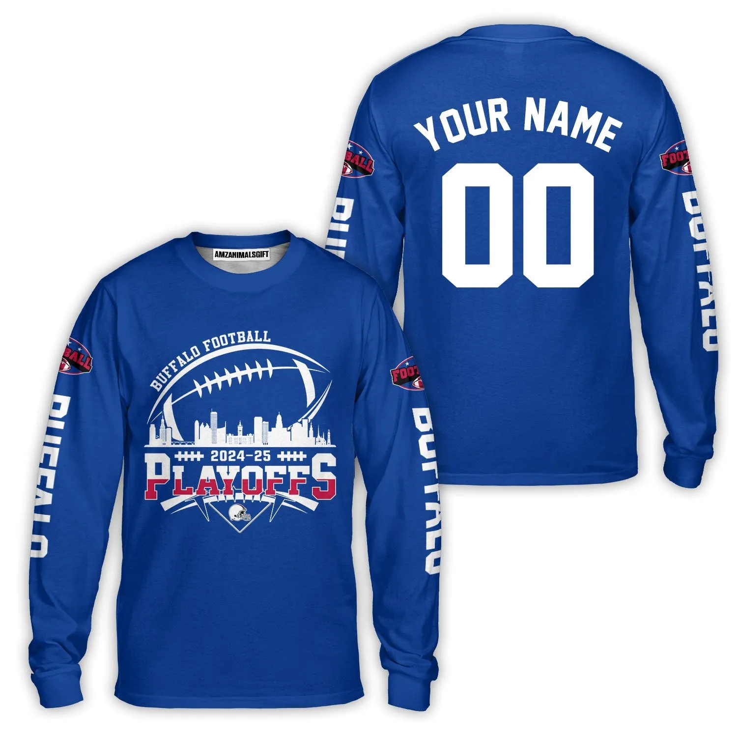 Buffalo American Football 2024-25 Playoffs Skyline Custom Sweatshirt, Playoffs Buffalo Football Game Day Custom 2 Sided Sweatshirt