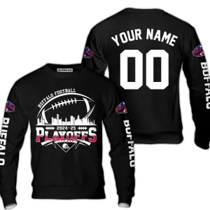 Buffalo American Football 2024-25 Playoffs Skyline Custom Sweatshirt, Playoffs Buffalo Football Game Day Custom 2 Sided Sweatshirt