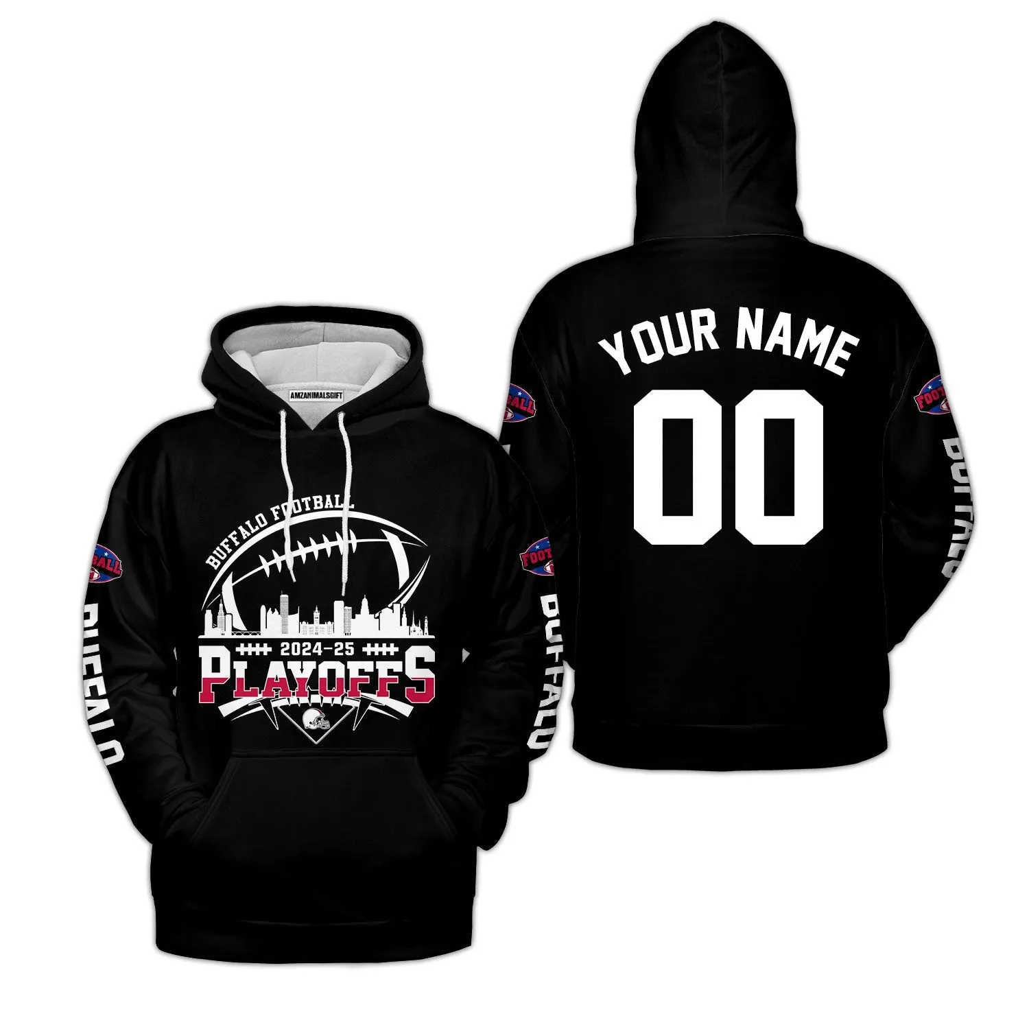 Buffalo American Football 2024-25 Playoffs Skyline Custom Sweatshirt, Playoffs Buffalo Football Game Day Custom 2 Sided Sweatshirt