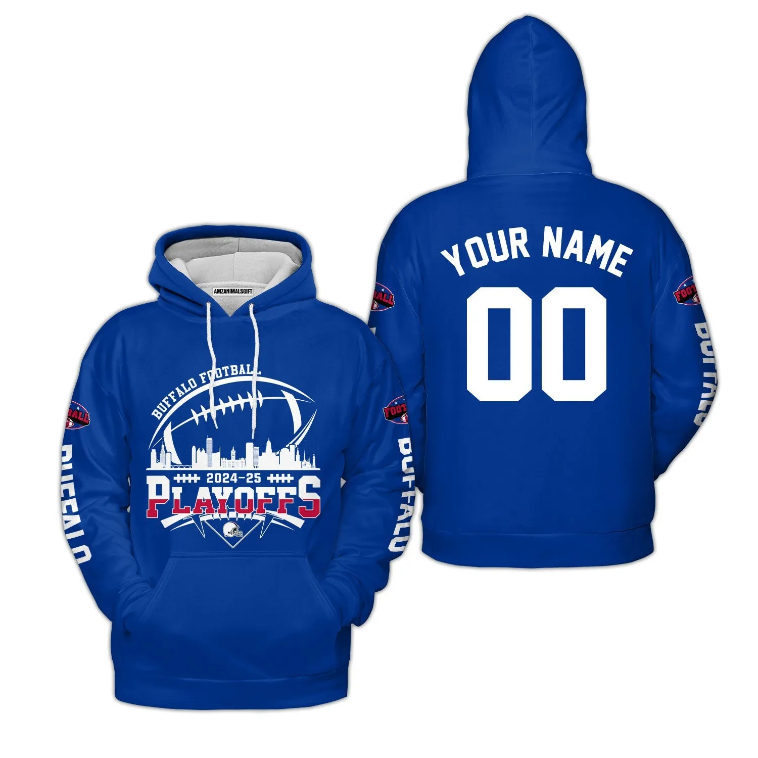 Buffalo American Football 2024-25 Playoffs Skyline Custom Sweatshirt, Playoffs Buffalo Football Game Day Custom 2 Sided Sweatshirt