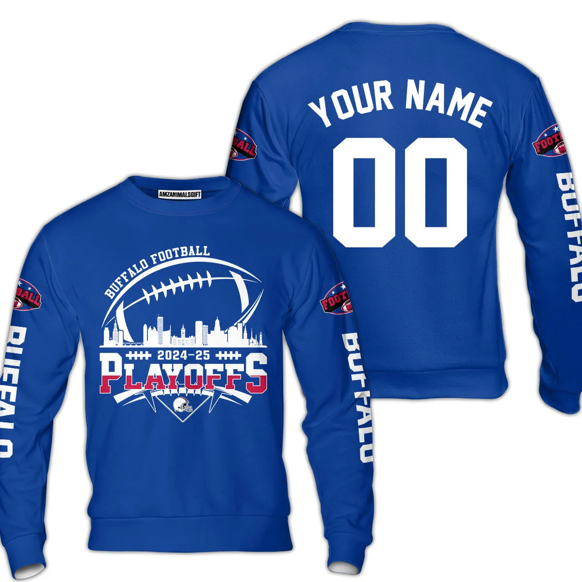 Buffalo American Football 2024-25 Playoffs Skyline Custom Sweatshirt, Playoffs Buffalo Football Game Day Custom 2 Sided Sweatshirt