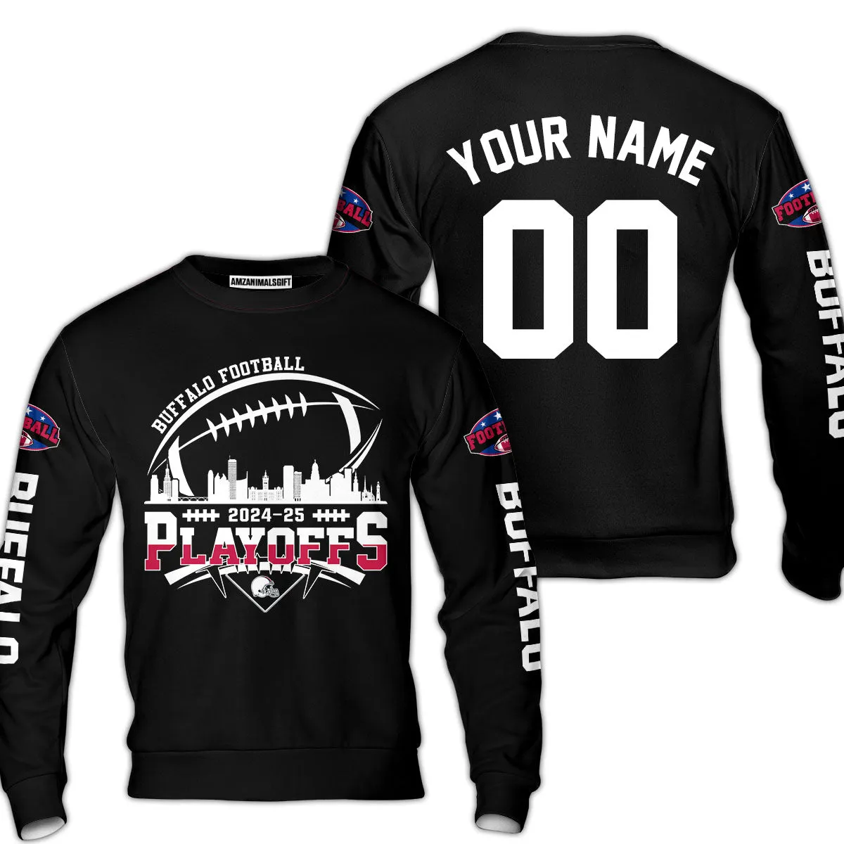Buffalo American Football 2024-25 Playoffs Skyline Custom Sweatshirt, Playoffs Buffalo Football Game Day Custom 2 Sided Sweatshirt