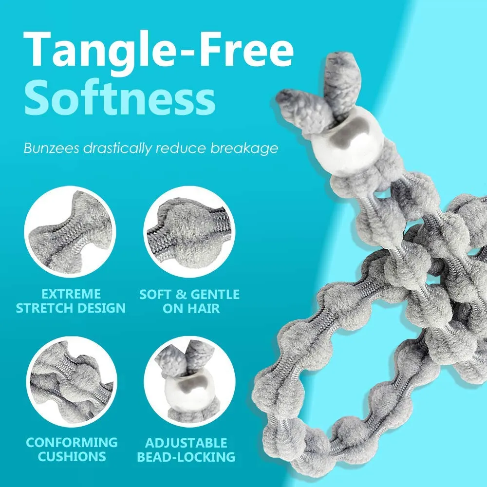 Bunzee Bands - Adjustable Length Hairbands | Cushioned No-Slip Design | Perfect for Crease free Thick Ponytails, Buns, Puffs and Updos | Patent Pending (Small, Black Marble)