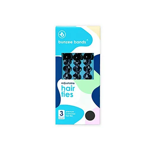 Bunzee Bands - Adjustable Length Hairbands | Cushioned No-Slip Design | Perfect for Crease free Thick Ponytails, Buns, Puffs and Updos | Patent Pending (Small, Black Marble)