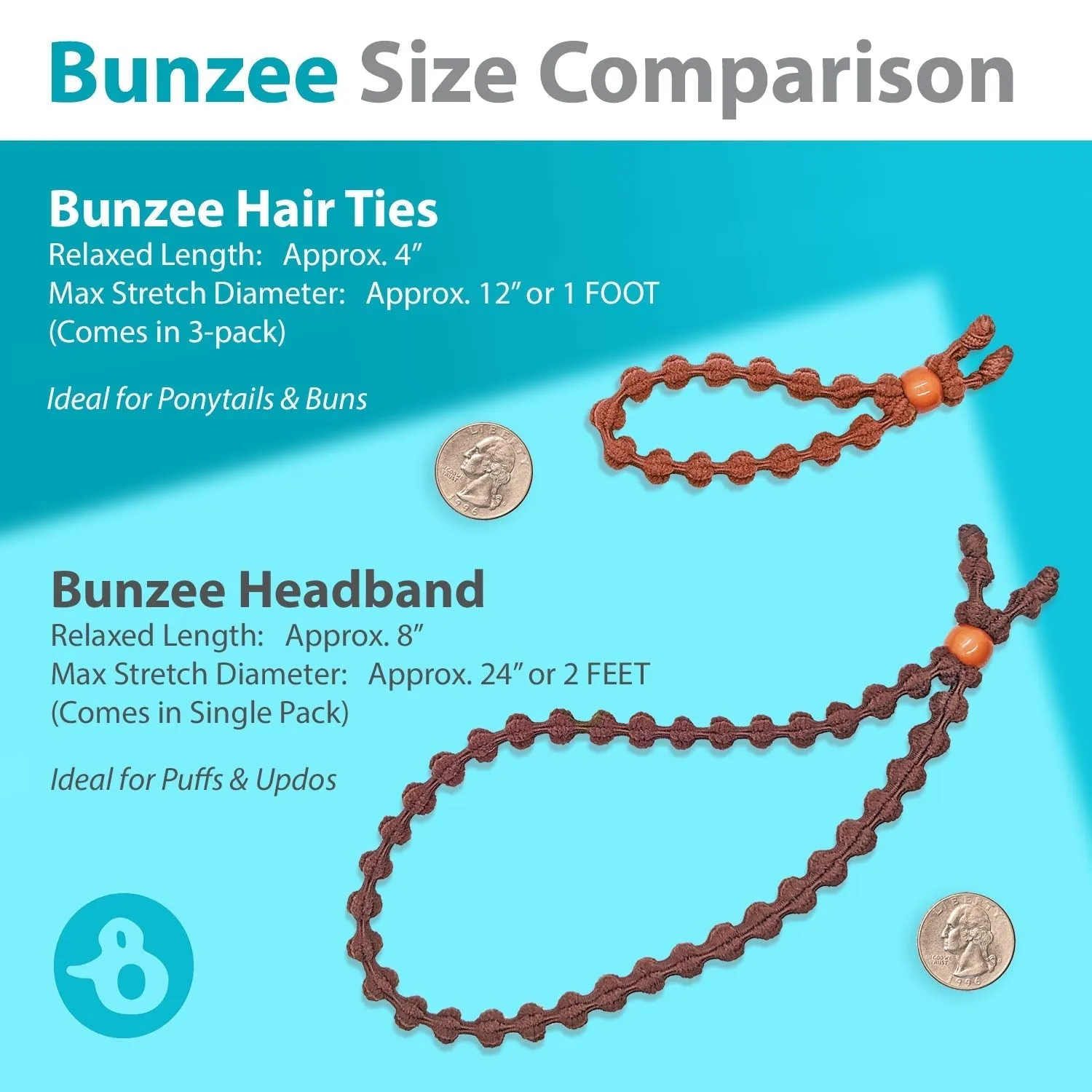 BunzeeBands Adjustable Length Hairband | Long Cushioned Headband Ties for Women with Thick, Braided, Kinky, Curly, Natural Hair | Extra Stretchy, No-Slip Design