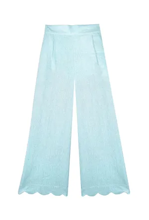 Buru x Old Soul Etiquette Scallop Trousers - Blue Shimmer Linen