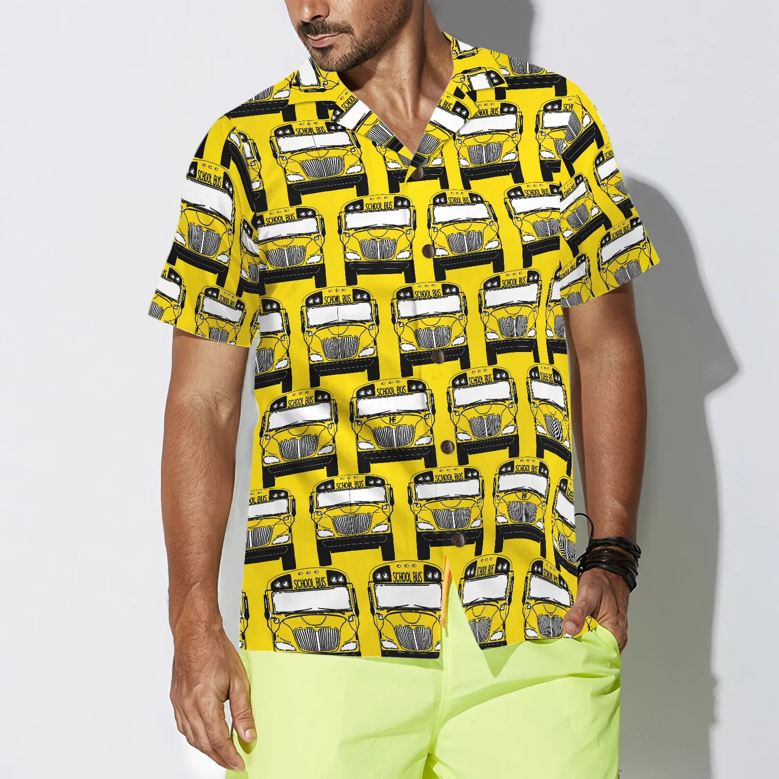 Bus Driver School Bus Pattern Hawaiian Shirt, Best Gift For Husband, Wife, Boyfriend, Girlfriend, Friend, Family