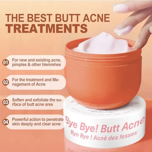 Butt Acne Clearing Cream, Butt Thigh Skin Care Clears Buttocks Zits, Pimples and Dark Spots, Moisturize Cream with Salicylic Acid & Tea Tree, Skin Delicate and Smooth Body Care 5.46 oz