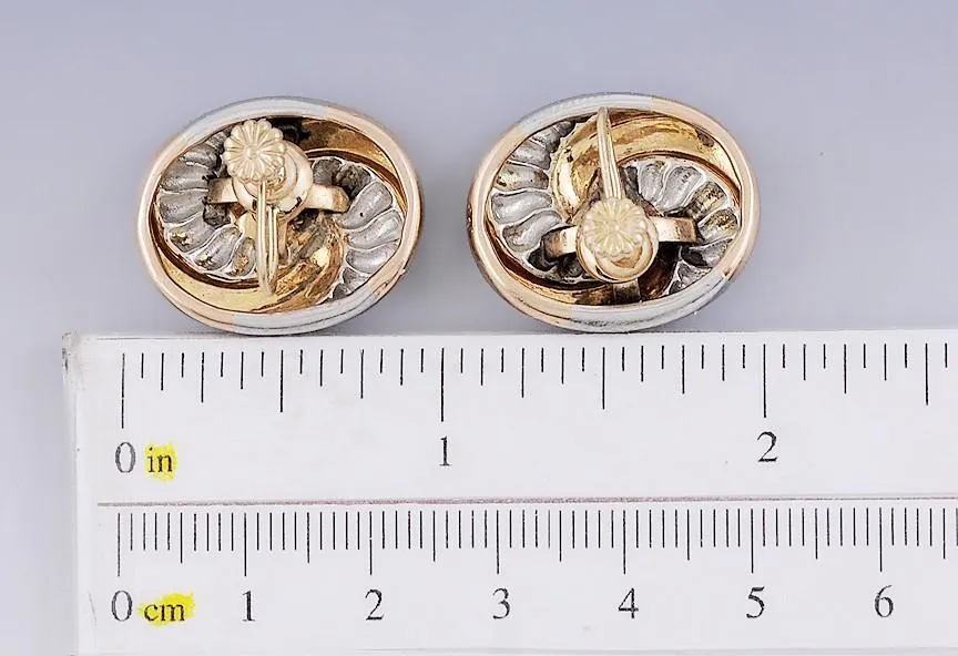 c1920 Beautiful Pair 14k Rose Gold Platinum & Diamond Stud Earrings