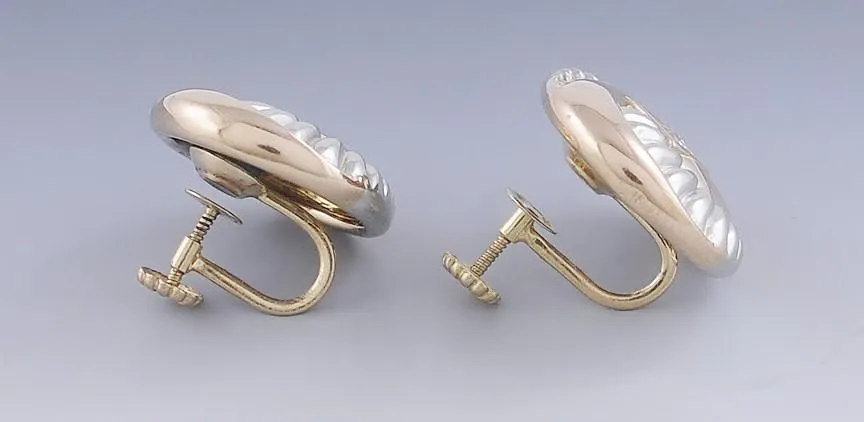 c1920 Beautiful Pair 14k Rose Gold Platinum & Diamond Stud Earrings