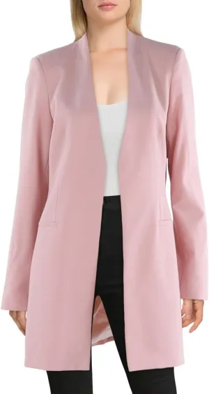 Calvin Klein Womens Open Front Long Blazer Jacket, Pink, 4