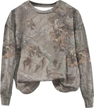 Camo Sweatshirts for Women Maplr Leaf Print Crewneck Sweatshirts Long Sleeve Oversized Pullover Fall Camo Sweater