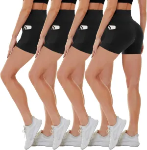 CAMPSNAIL 4 Pack Biker Shorts Women with Pockets  5"/8" High Waist Tummy Control Workout Gym Yoga Running Compression Shorts