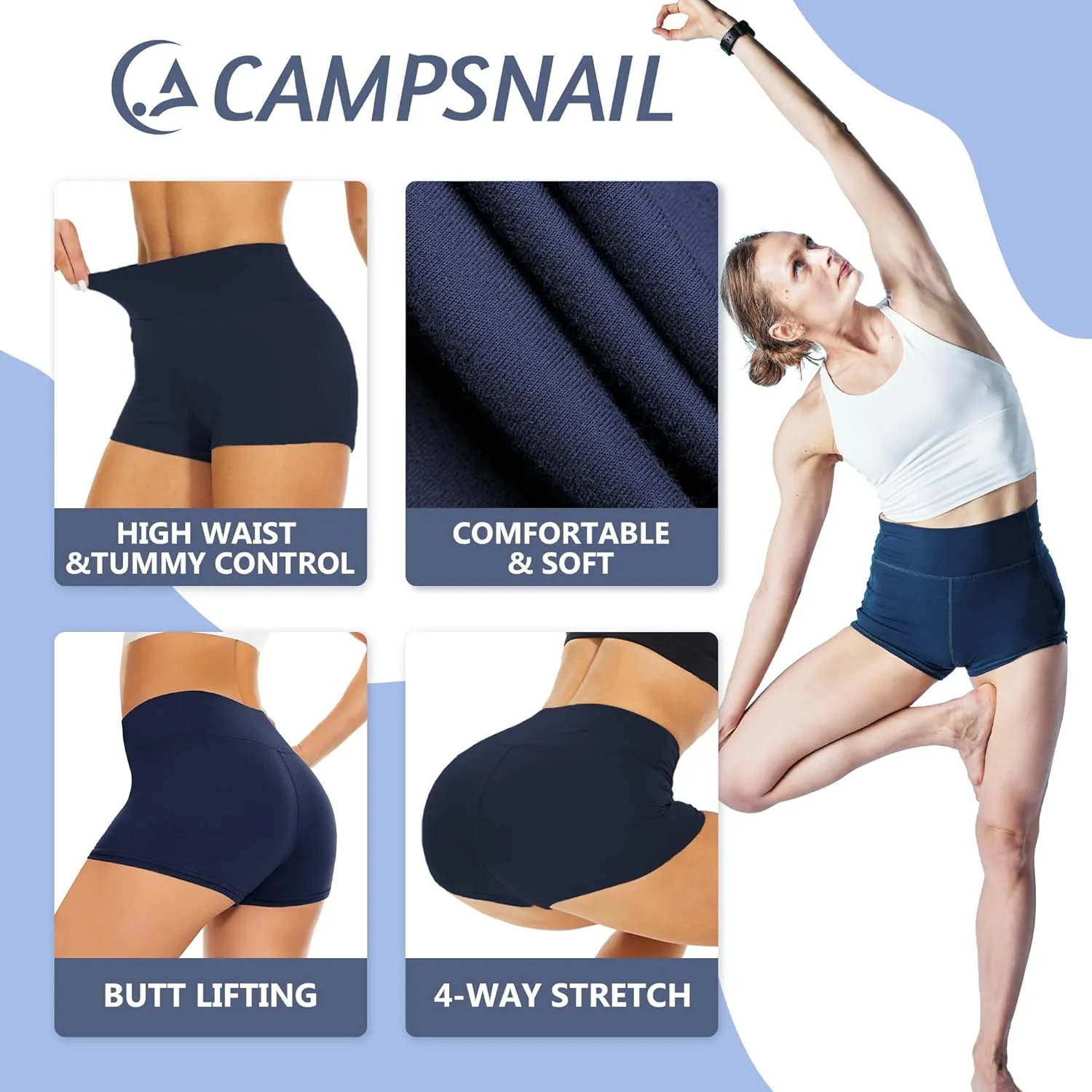 CAMPSNAIL Workout Biker Shorts Women - 3"/5"/8" High Waisted Tummy Control Spandex Booty Volleyball Shorts for Yoga Dance