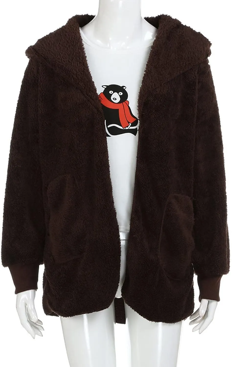Cardigan for Women Winter Fashion Plus Size Long Fleece Jacket Casual Long Sleeve Open Front Coat Fuzzy Outerwear