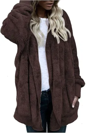 Cardigan for Women Winter Fashion Plus Size Long Fleece Jacket Casual Long Sleeve Open Front Coat Fuzzy Outerwear