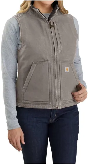 Carhartt Women's Relaxed Fit Washed Duck Sherpa-Lined Mock-Neck Vest