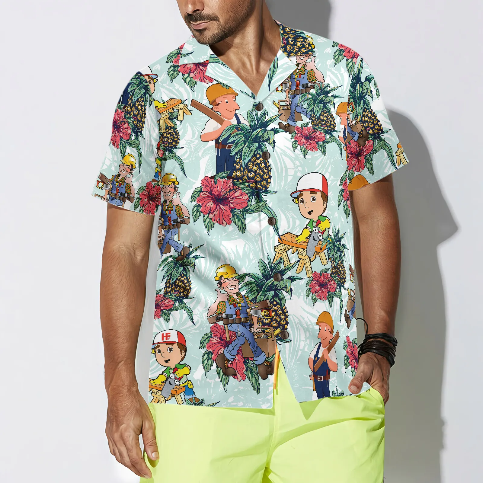 Carpenter Pineapple Seamless Pattern Hawaiian Shirt, Best Gift For Cartoon Lover, Friend, Family