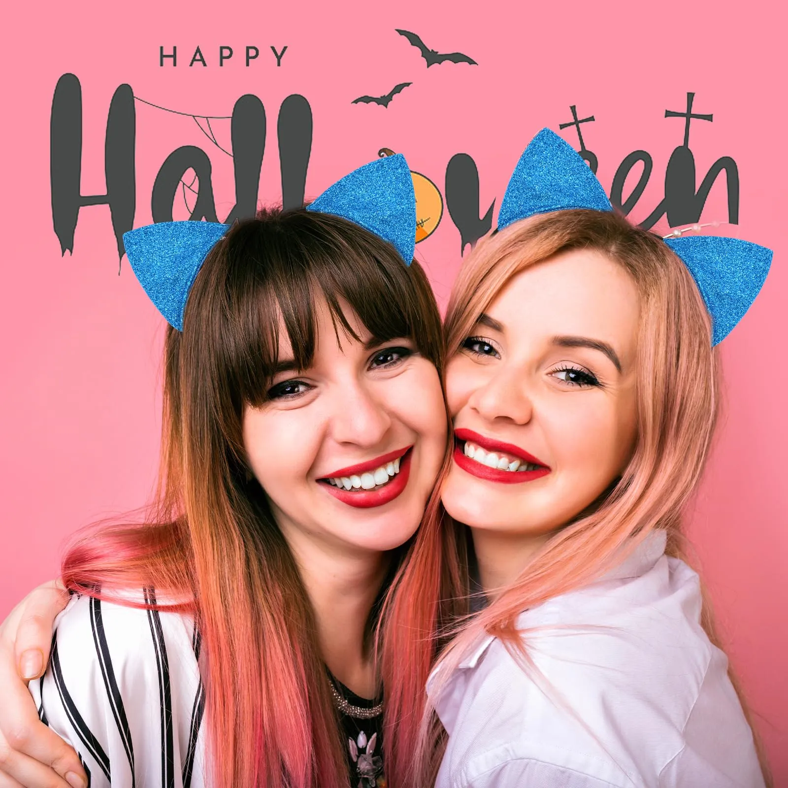 Cat Ears Headband for Women Girls - Cute Sparkle Glitter Hairband Halloween Cosplay Cat Costume Hair Accessories for Adult Kids Birthday Daily Wear Blue