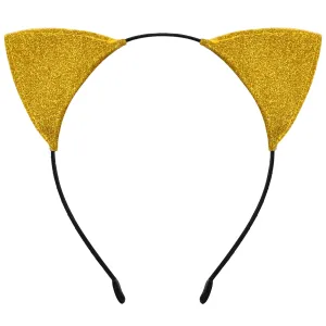 Cat Ears Headband for Women Girls - Cute Sparkle Glitter Hairband Halloween Cosplay Cat Costume Hair Accessories for Adult Kids Birthday Daily Wear Gold
