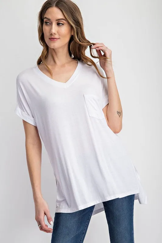 Catie V Neck Basic High-Low Hem Top
