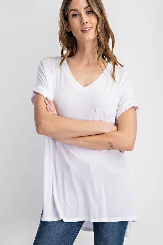 Catie V Neck Basic High-Low Hem Top