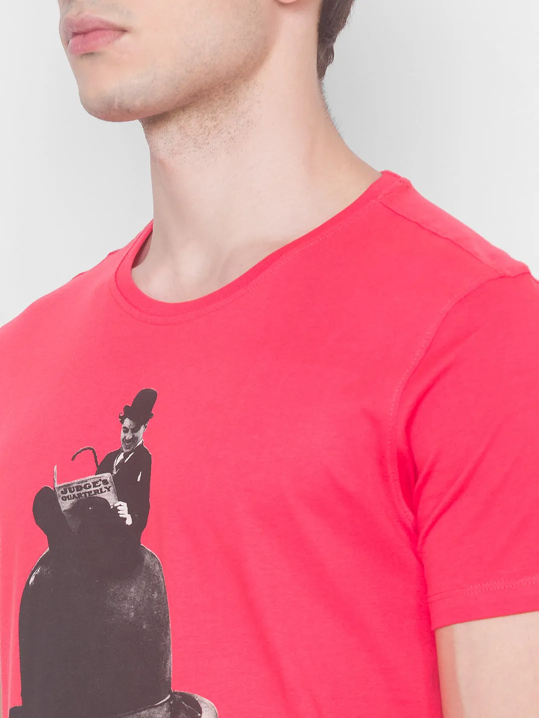 Charlie Chaplin Spykar Men Blue Cotton Slim Fit Round Neck T-Shirt