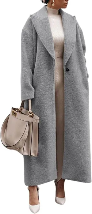 CHARTOU Women Oversized Long Winter Peacoat Lapel Collar Boucle Wool Blend Trench Overcoat