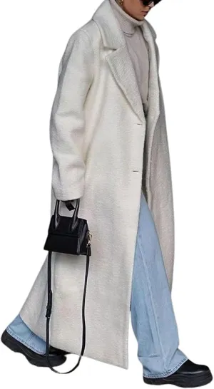 CHARTOU Women Oversized Long Winter Peacoat Lapel Collar Boucle Wool Blend Trench Overcoat