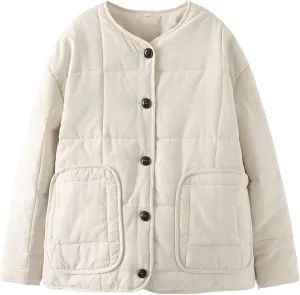 CHARTOU Women's Cotton Button Down Puffer Coat Winter Lightweight Quilted Jacket Casual loose Padded Coat Warm