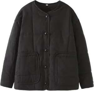 CHARTOU Women's Cotton Button Down Puffer Coat Winter Lightweight Quilted Jacket Casual loose Padded Coat Warm